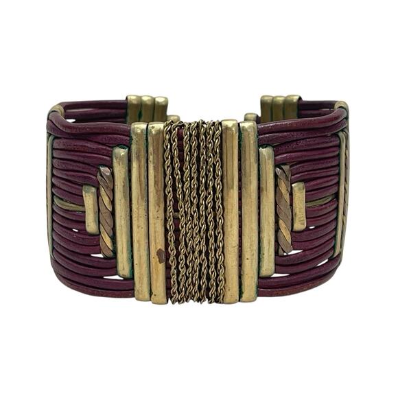 Vintage Alexis Kirk Leather & Brass Bohemian Bracelet Cuff - Picture 5 of 6